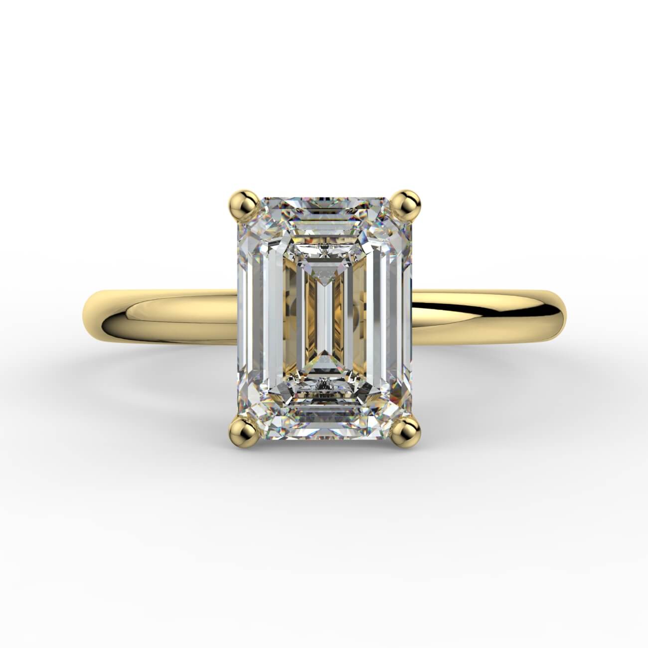 Comfort fit 4 claw emerald cut solitaire diamond ring in yellow gold – Australian Diamond Network
