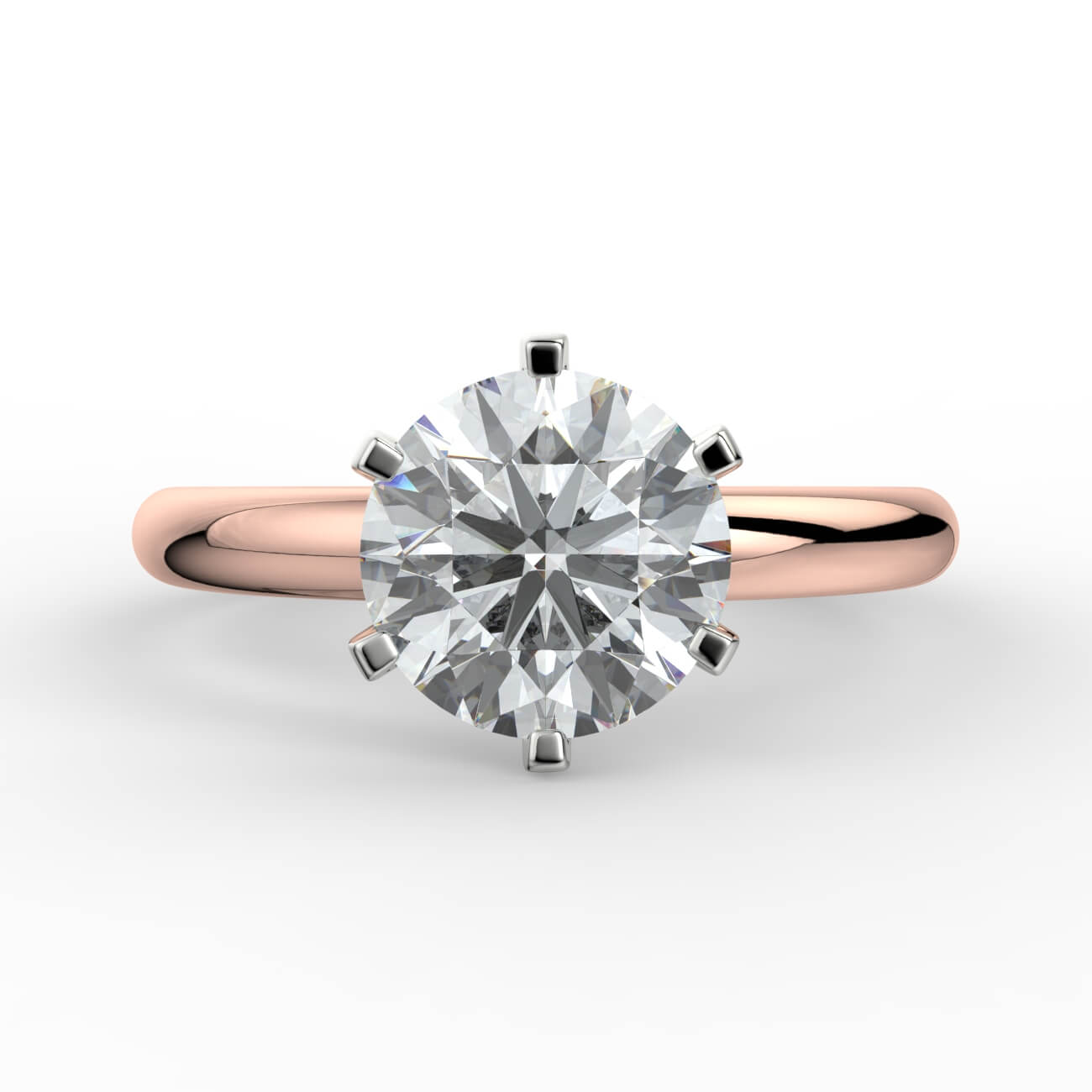 Comfort fit 6 claw solitaire diamond ring in white and rose gold – Australian Diamond Network