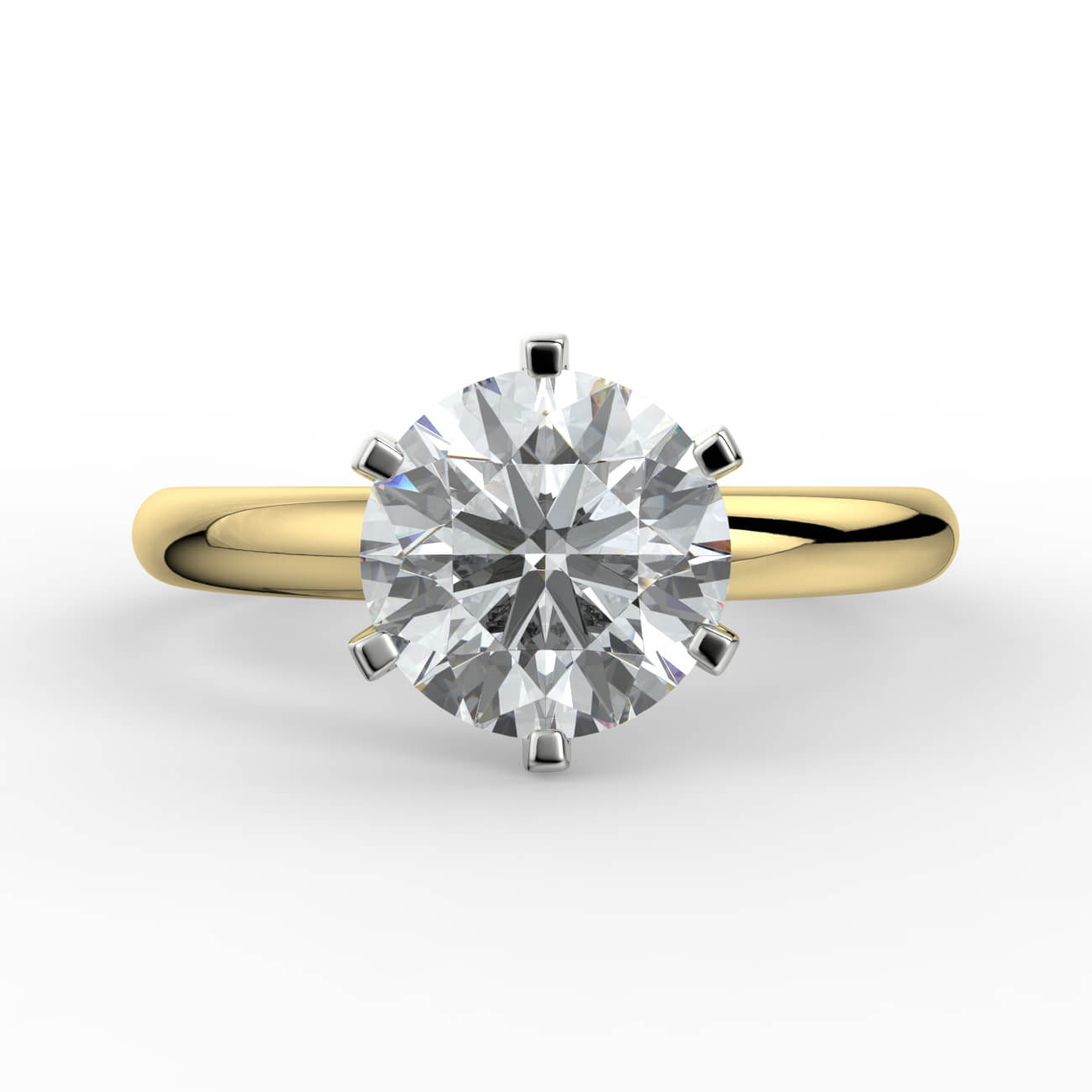 Comfort fit 6 claw solitaire diamond ring in yellow and white gold – Australian Diamond Network