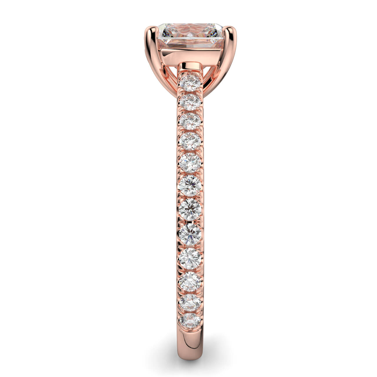 Cushion Cut diamond cathedral engagement ring in rose gold – Australian Diamond Network