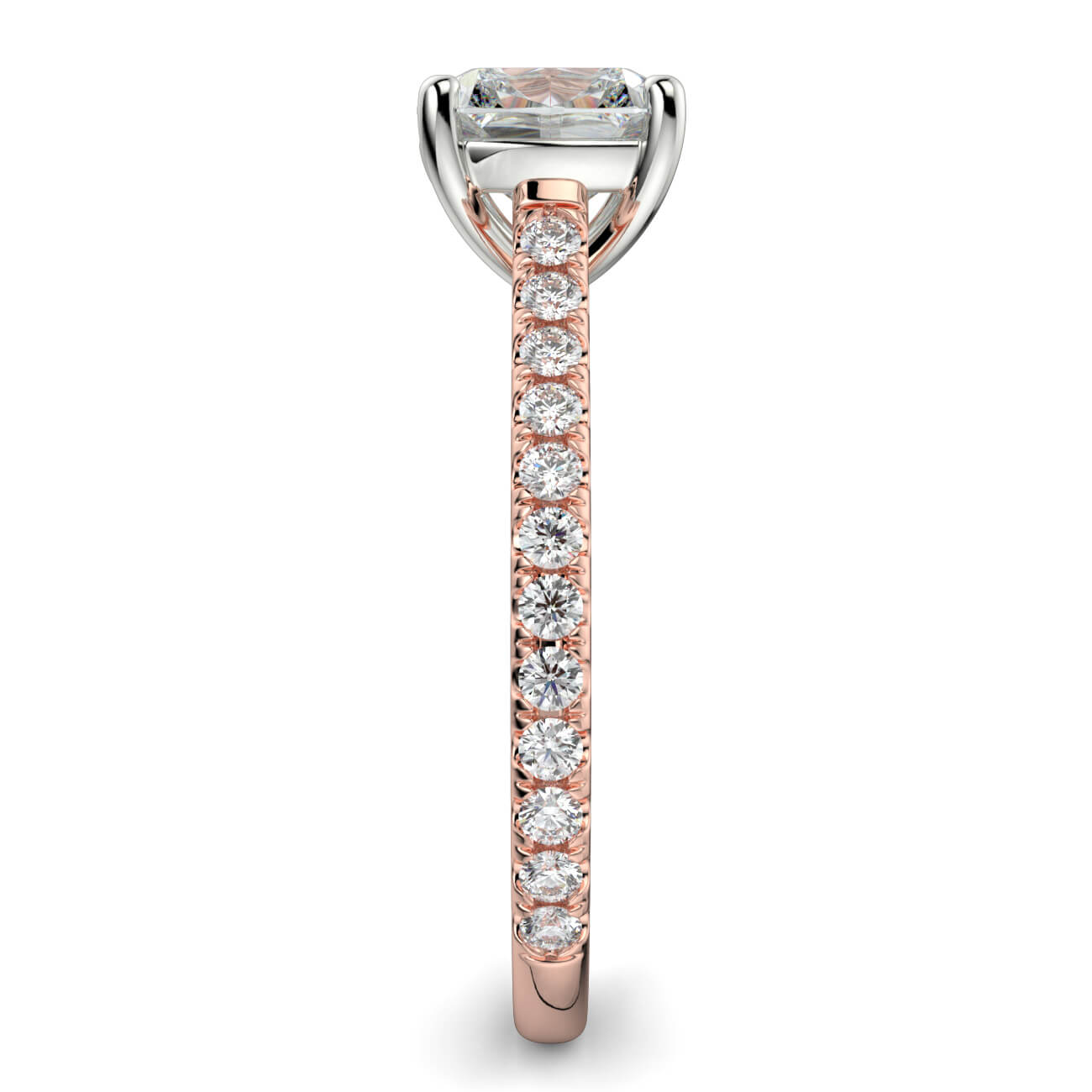 Cushion Cut diamond cathedral engagement ring in rose and white gold – Australian Diamond Network