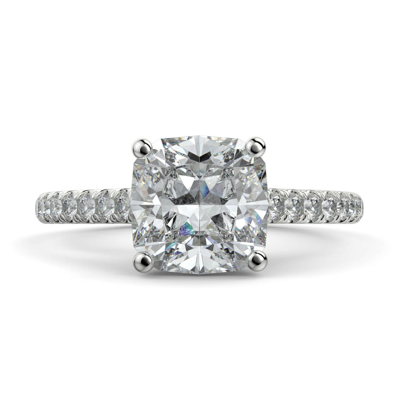 Cushion Cut diamond cathedral engagement ring in platinum – Australian Diamond Network