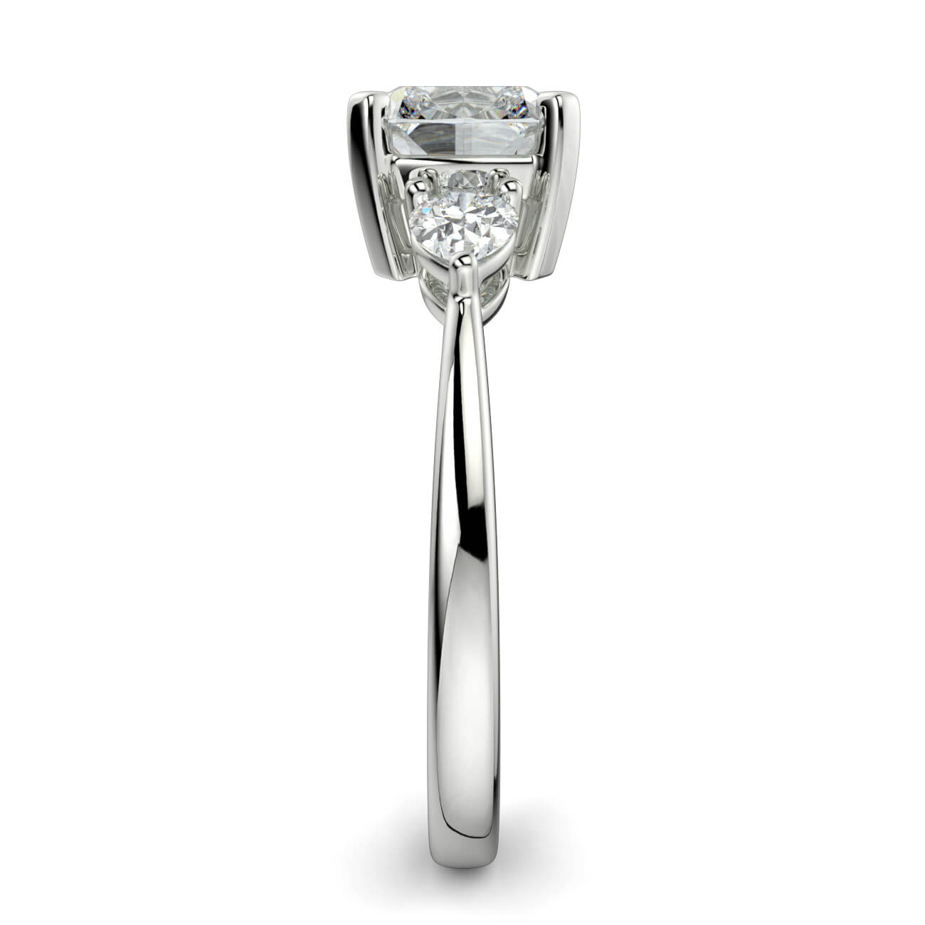 Cushion Cut Diamond Ring With Pear Shape Side Diamonds In White Gold – Australian Diamond Network