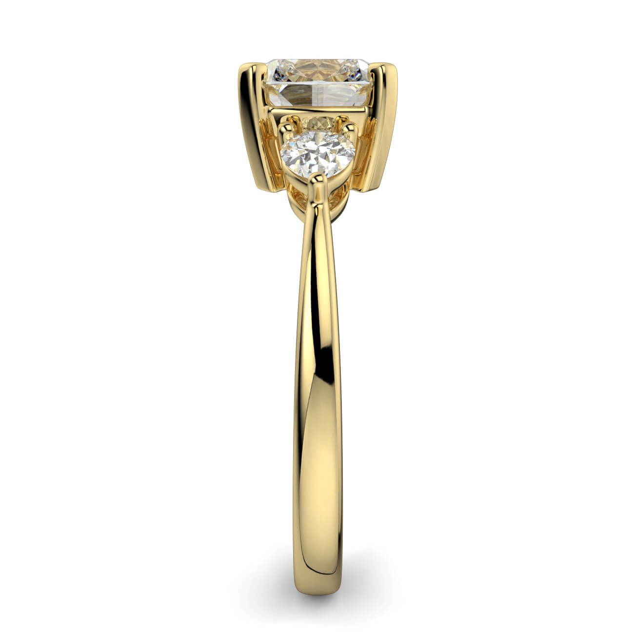 Cushion Cut Diamond Ring With Pear Shape Side Diamonds In Yellow Gold – Australian Diamond Network