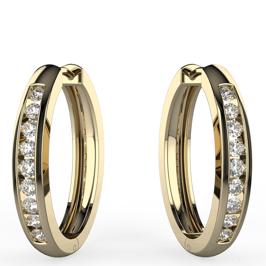 channel set yellow gold diamond hoop earrings - Australian Diamond Network