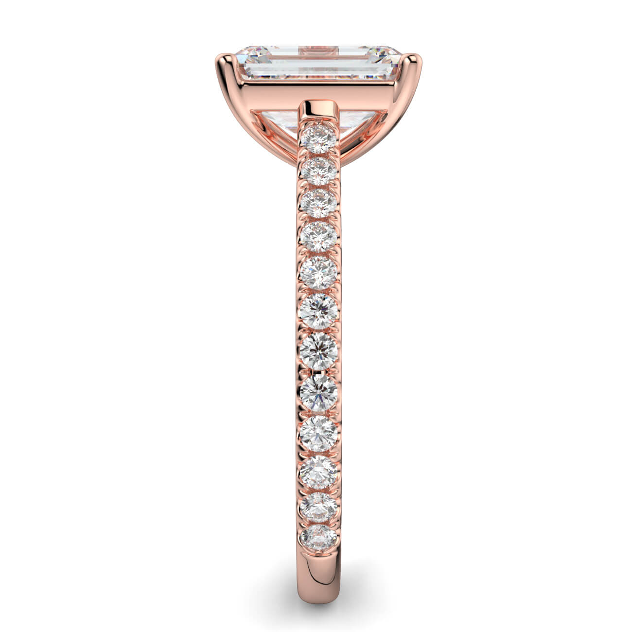 Emerald Cut diamond cathedral engagement ring in rose gold – Australian Diamond Network