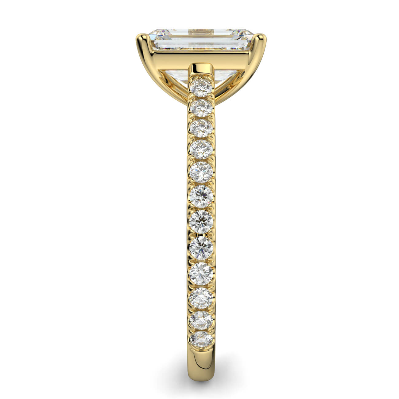 Emerald Cut diamond cathedral engagement ring in yellow gold – Australian Diamond Network