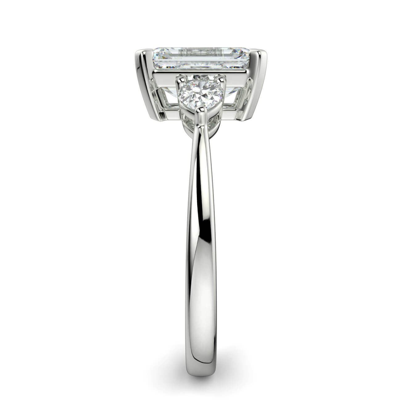 Emerald Cut Diamond Ring With Pear Shape Side Diamonds In White Gold – Australian Diamond Network