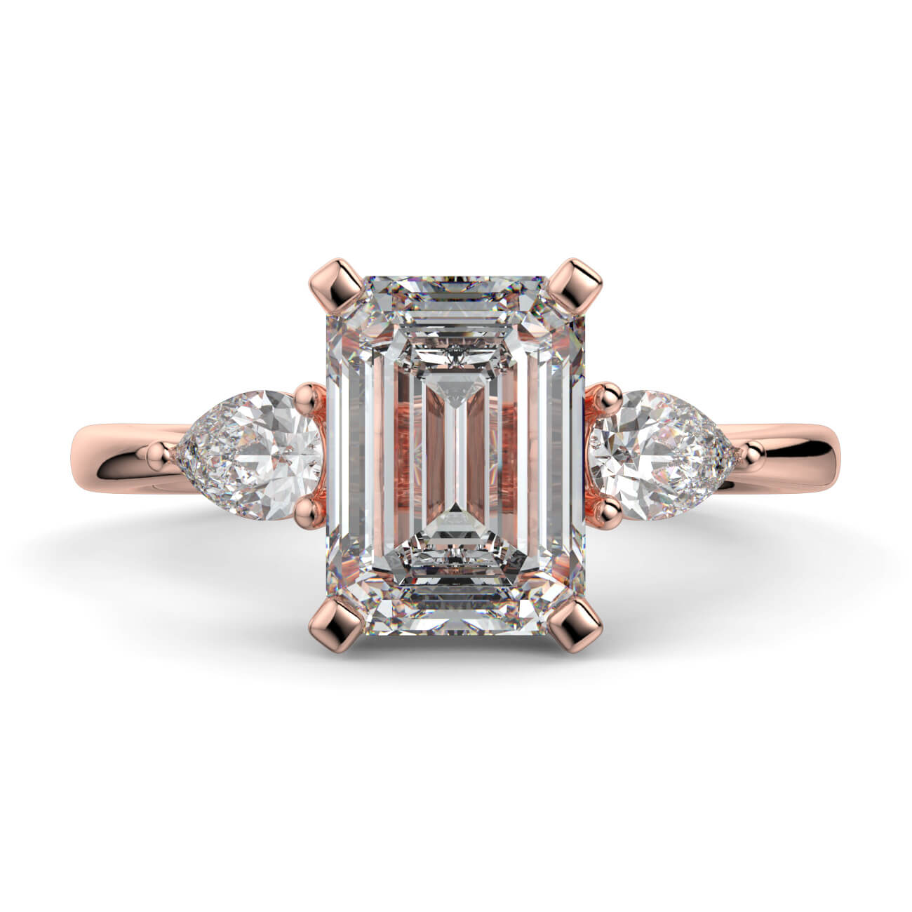 Emerald Cut Diamond Ring With Pear Shape Side Diamonds In Rose Gold – Australian Diamond Network