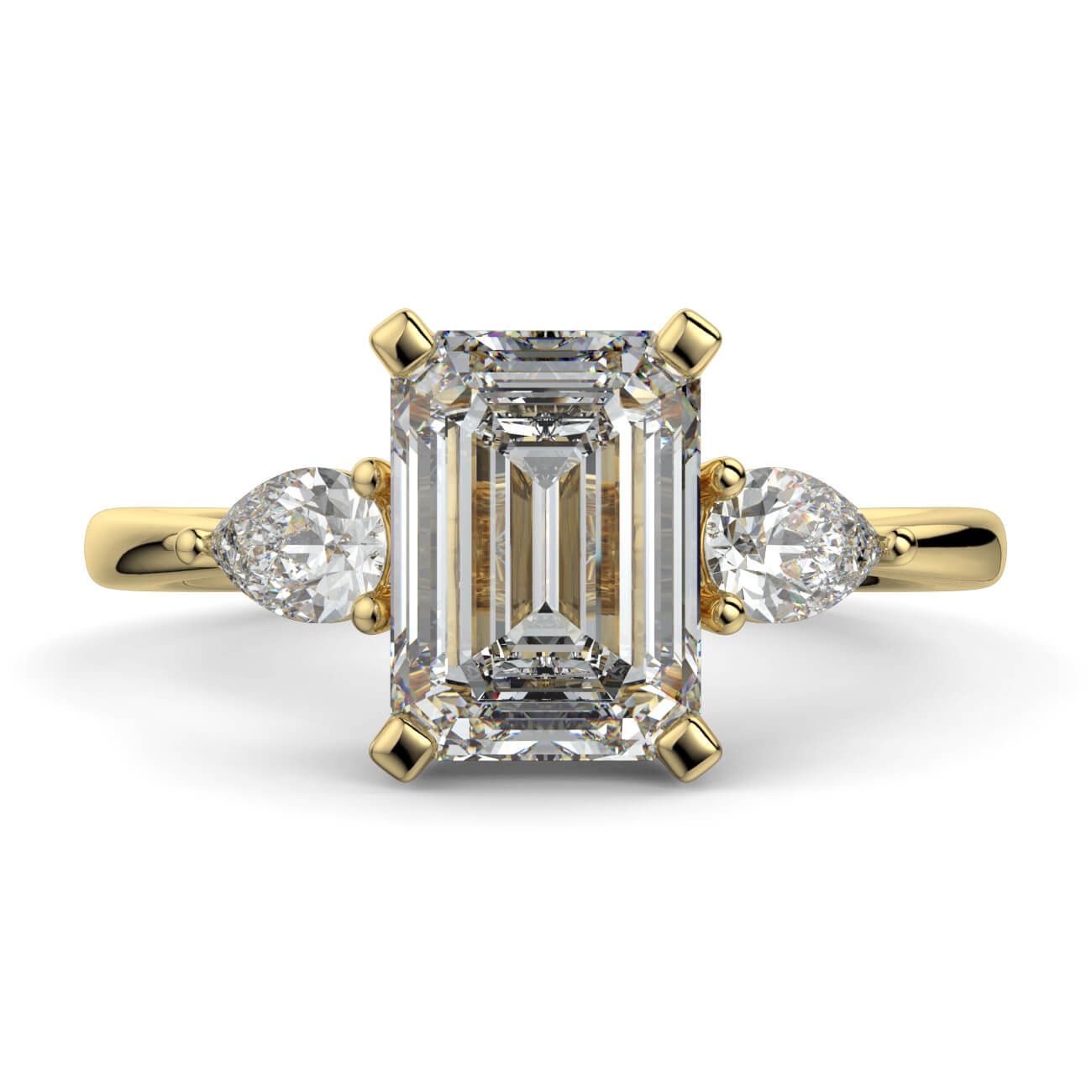 Emerald Cut Diamond Ring With Pear Shape Side Diamonds In Yellow Gold – Australian Diamond Network