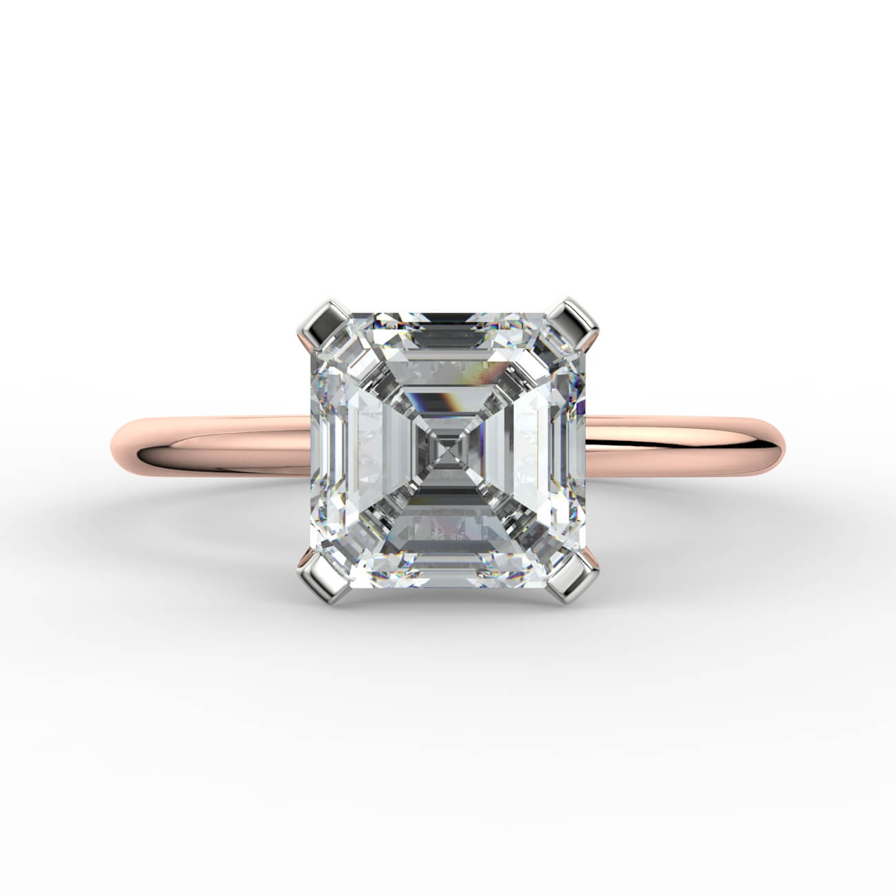 Knife-edge solitaire asscher cut diamond engagement ring in white and rose gold – Australian Diamond Network