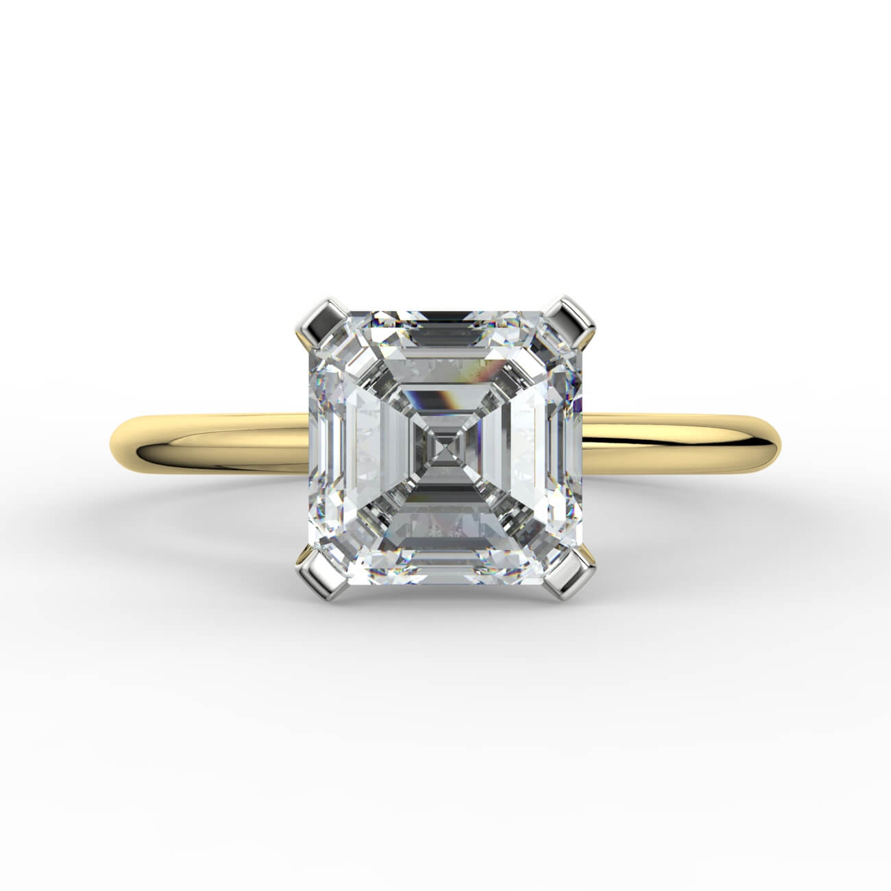 Knife-edge solitaire asscher cut diamond engagement ring in white and yellow gold – Australian Diamond Network