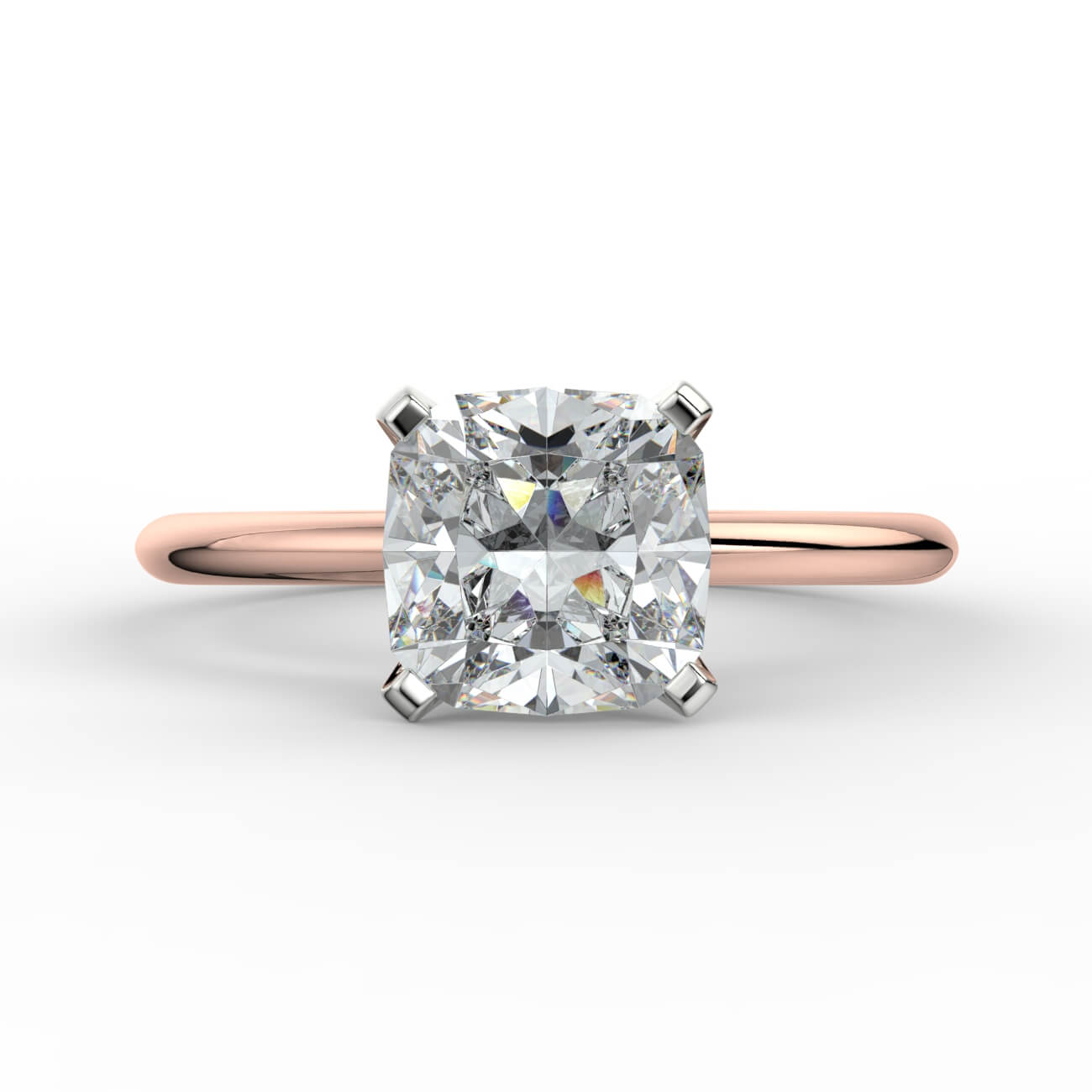 Knife-edge solitaire cushion cut diamond engagement ring in white and yellow gold – Australian Diamond Network