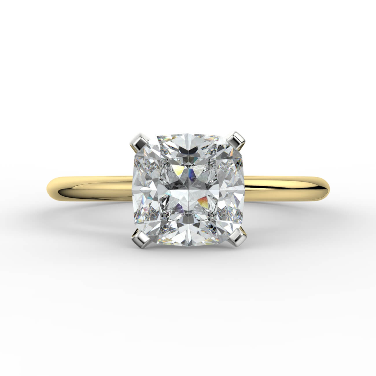 Knife-edge solitaire cushion cut diamond engagement ring in yellow and white gold – Australian Diamond Network