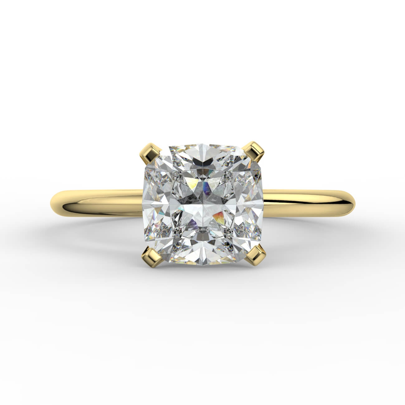 Knife-edge solitaire cushion cut diamond engagement ring in yellow gold – Australian Diamond Network