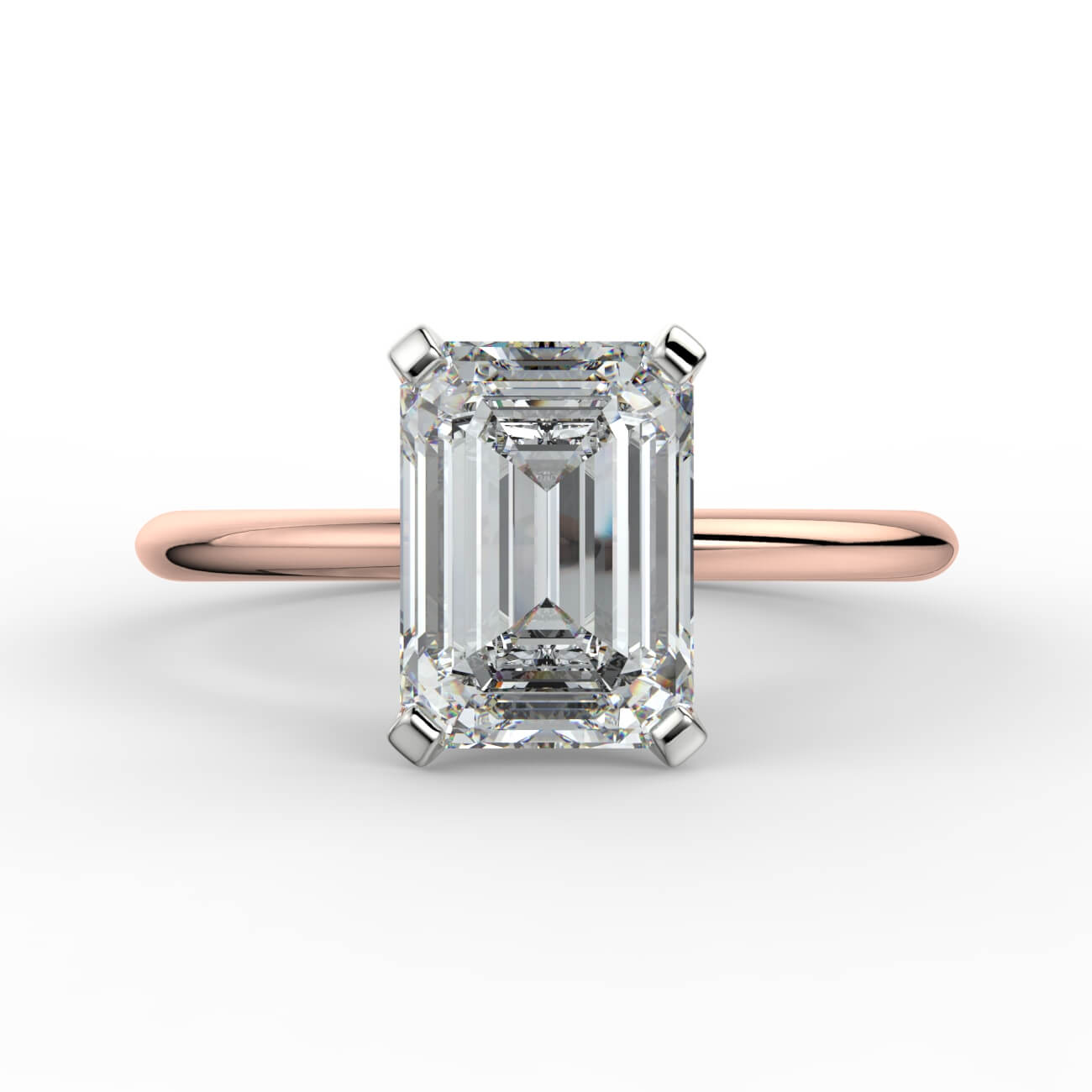 Knife-edge solitaire emerald cut diamond engagement ring in white and rose gold – Australian Diamond Network
