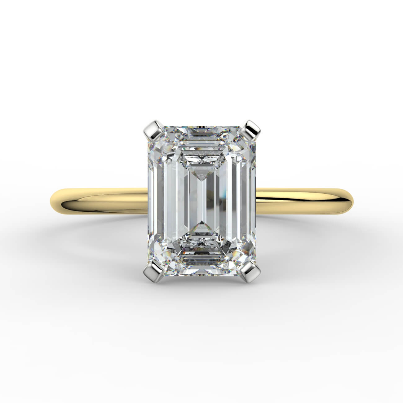 Knife-edge solitaire emerald cut diamond engagement ring in white and yellow gold – Australian Diamond Network