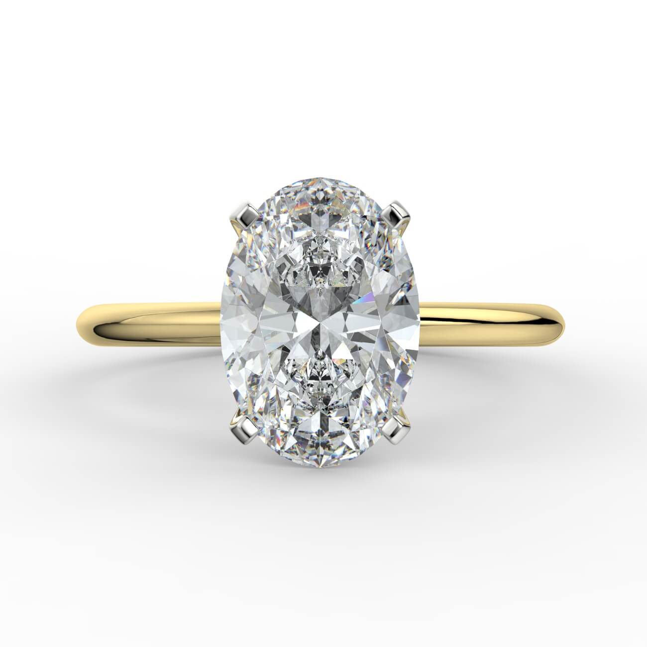 Knife-edge solitaire oval diamond engagement ring in yellow and white gold – Australian Diamond Network