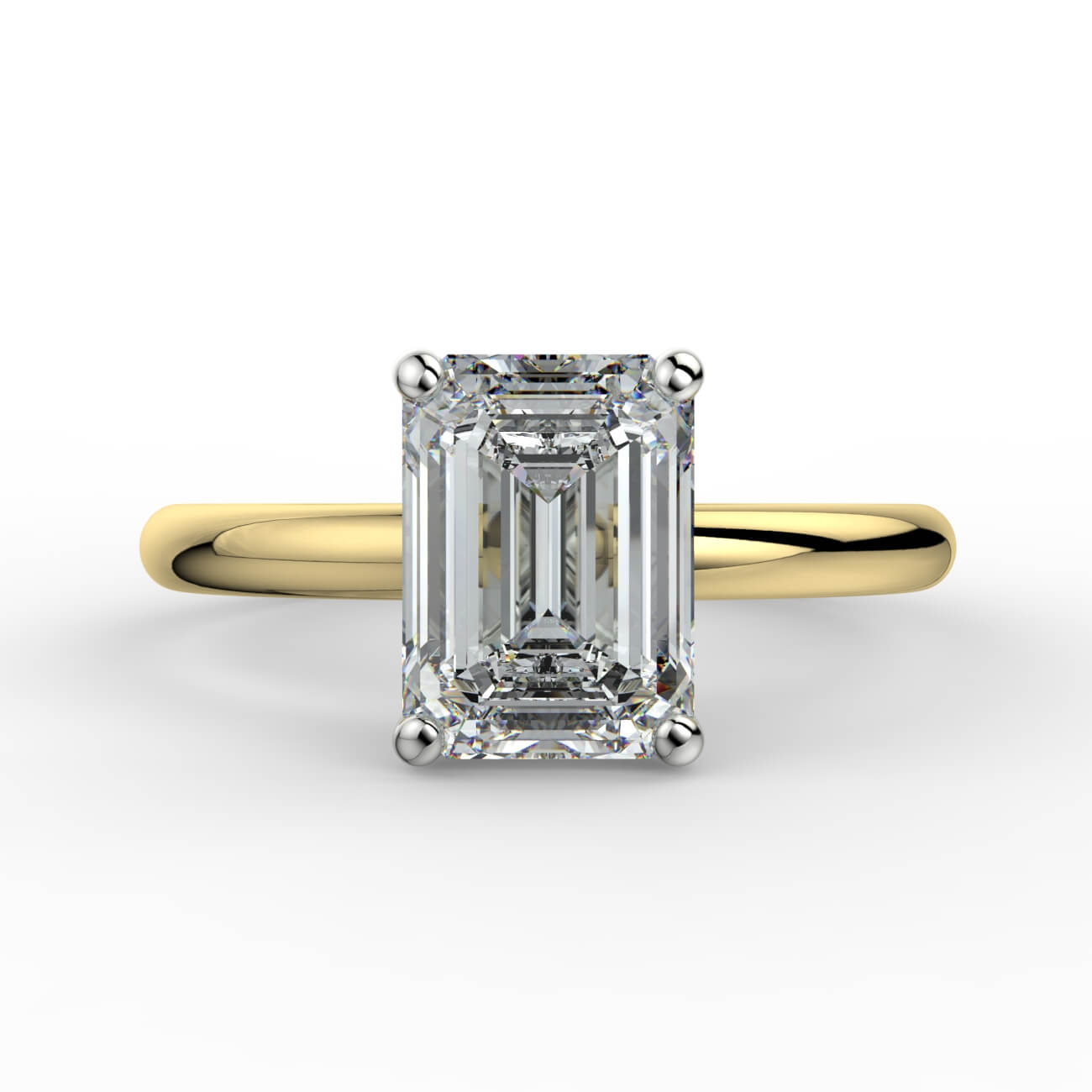 Solitaire emerald cut diamond engagement ring in white and yellow gold – Australian Diamond Network