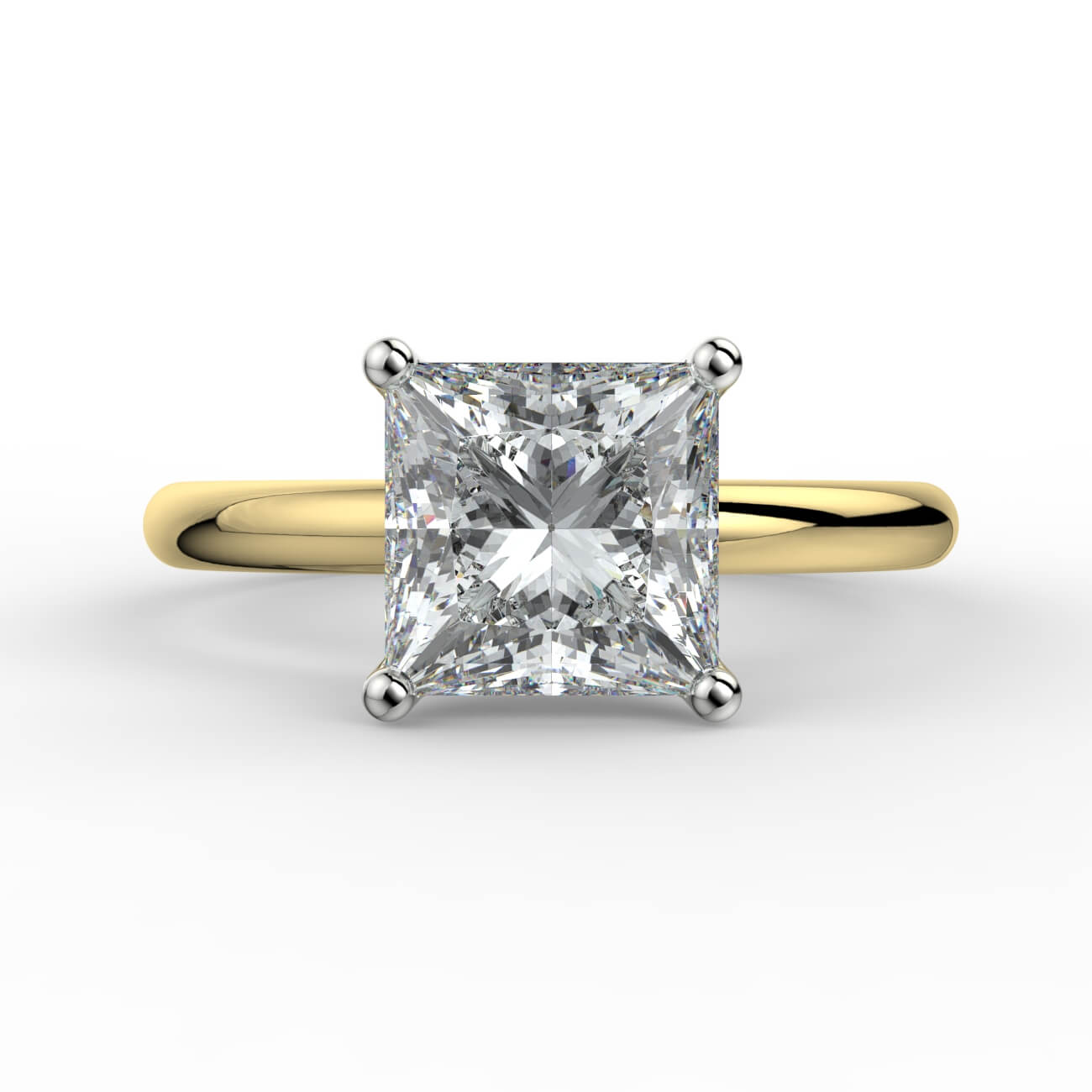 Solitaire princess cut diamond engagement ring in white and yellow gold – Australian Diamond Network