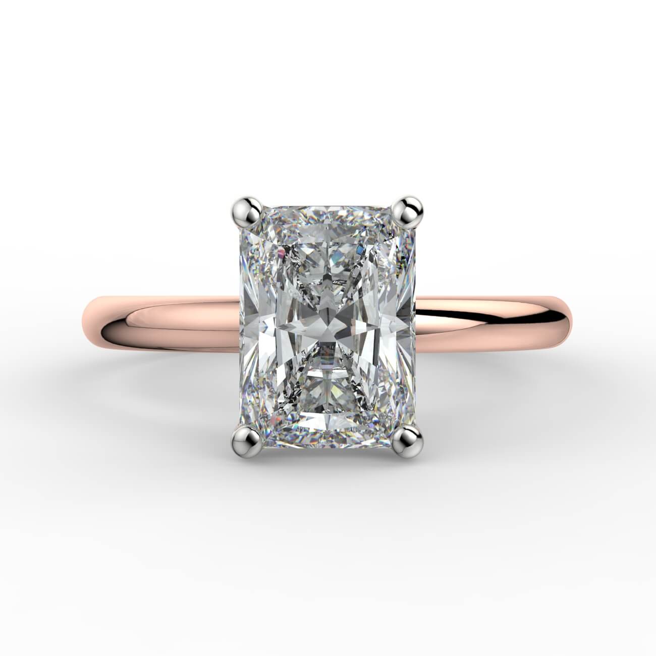 Solitaire radiant cut diamond engagement ring in rose and white gold – Australian Diamond Network