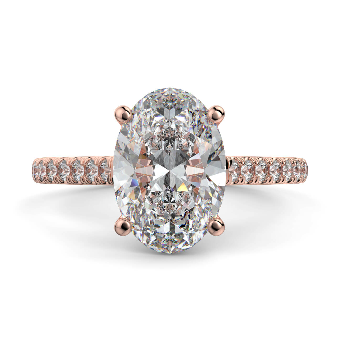 Oval shape diamond cathedral engagement ring in rose gold – Australian Diamond Network