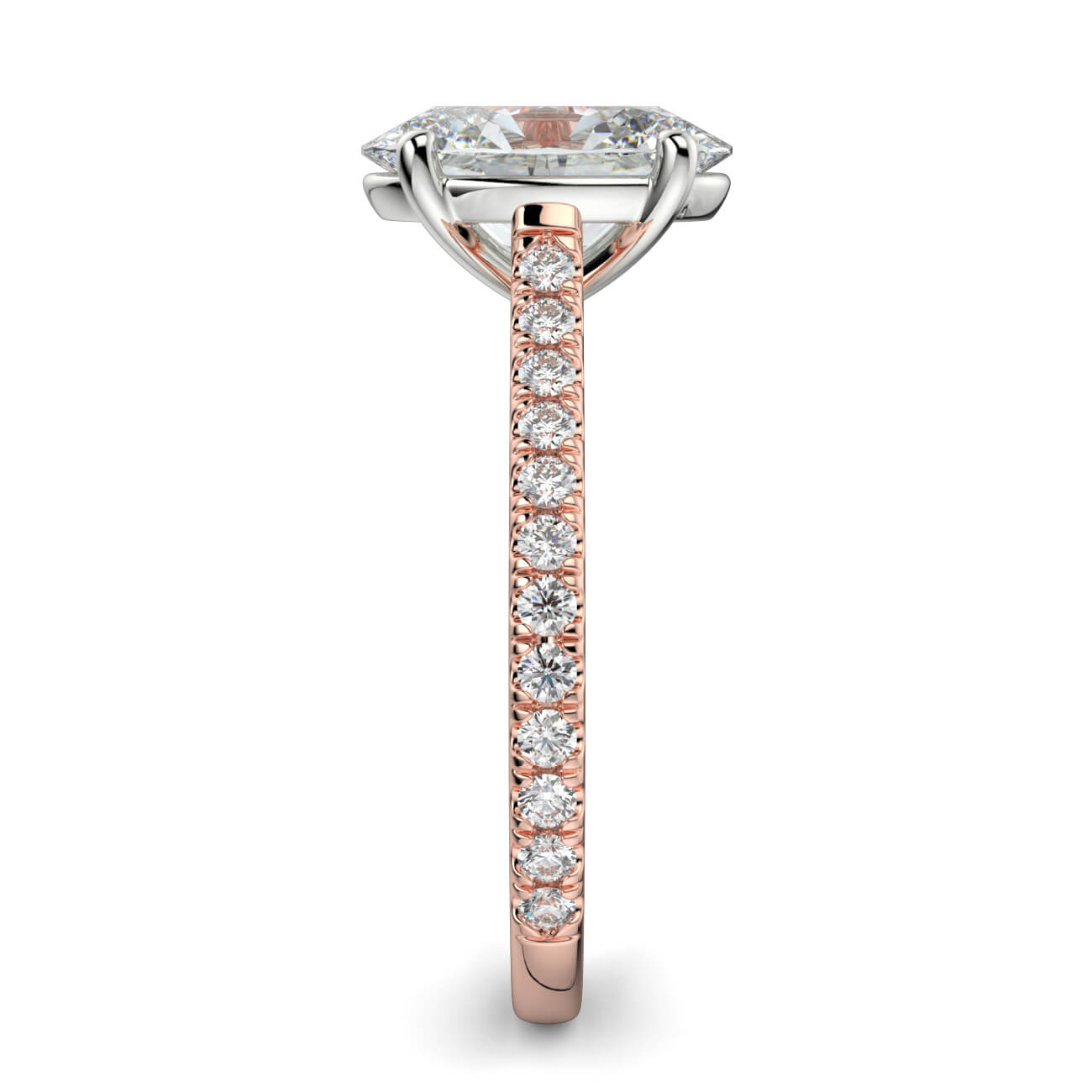 Oval shape diamond cathedral engagement ring in rose and white gold – Australian Diamond Network