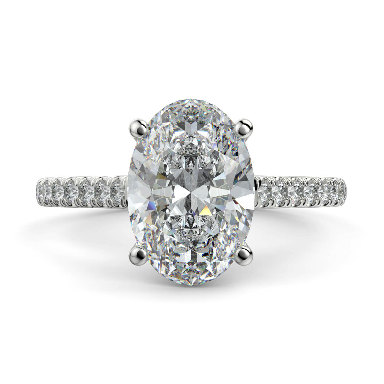 Oval shape diamond cathedral engagement ring in platinum – Australian Diamond Network