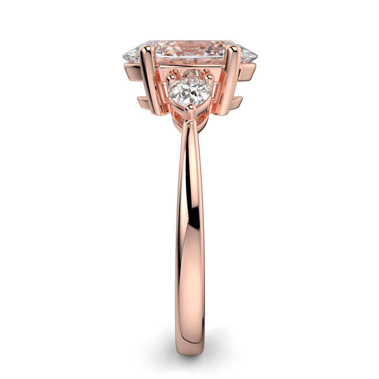 Oval Shape Diamond Ring With Pear Shape Side Diamonds In 18k Rose Gold – Australian Diamond Network