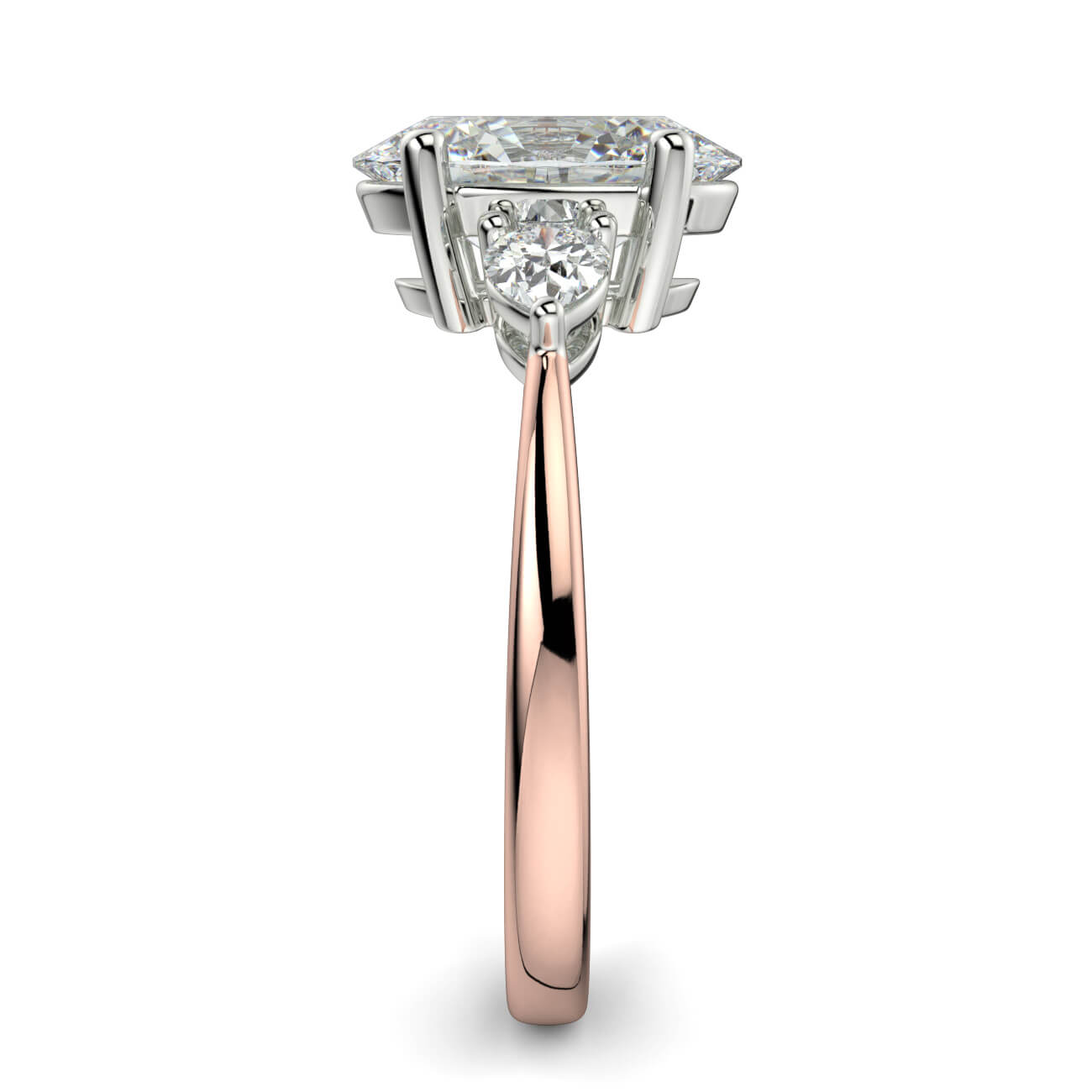 Oval Shape Diamond Ring With Pear Shape Side Diamonds In 18k Rose & White Gold – Australian Diamond Network