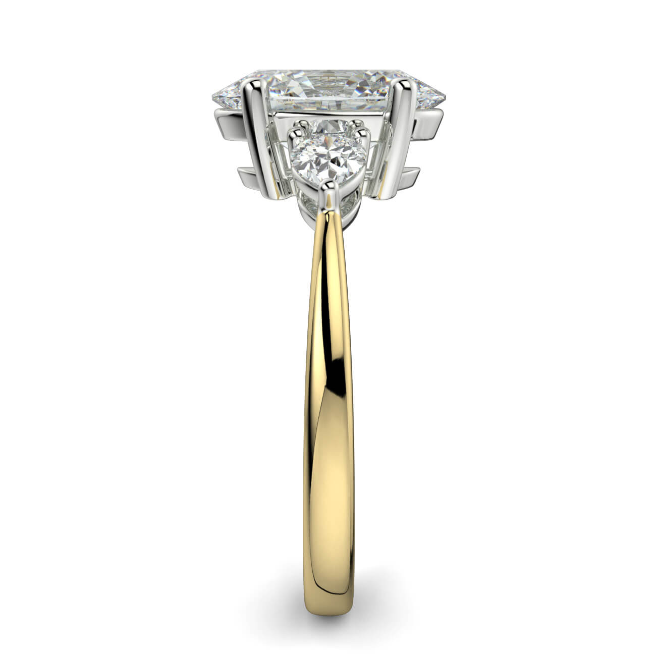 Oval Shape Diamond Ring With Pear Shape Side Diamonds In 18k Yellow & White Gold – Australian Diamond Network