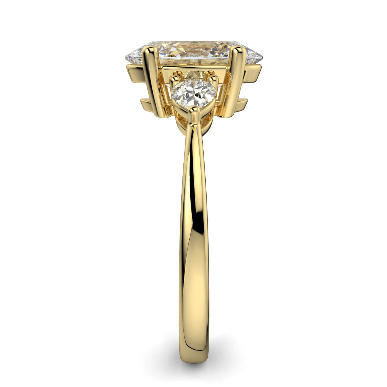 Oval Shape Diamond Ring With Pear Shape Side Diamonds In 18k Yellow Gold – Australian Diamond Network