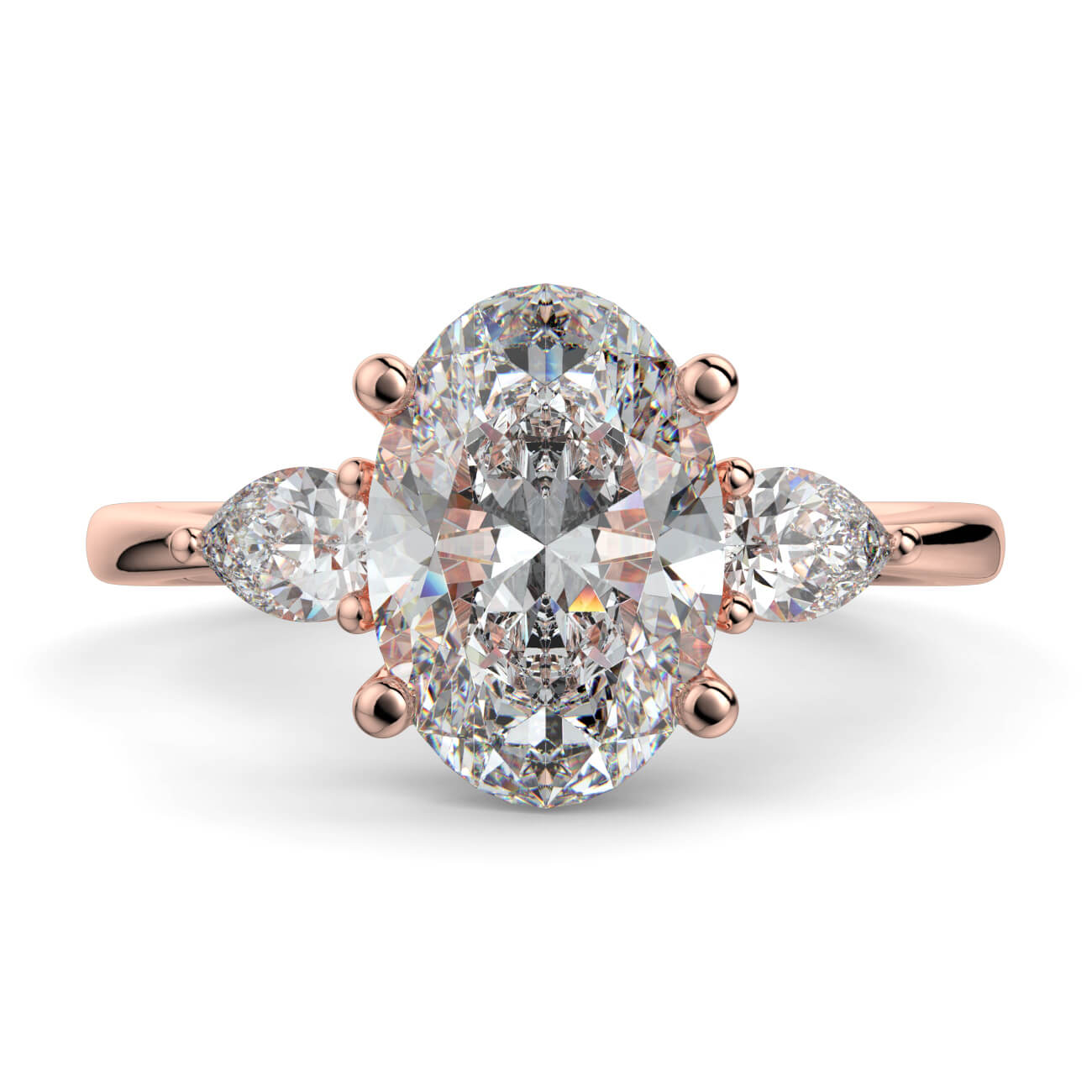 Oval Shape Diamond Ring With Pear Shape Side Diamonds In 18k Rose Gold – Australian Diamond Network