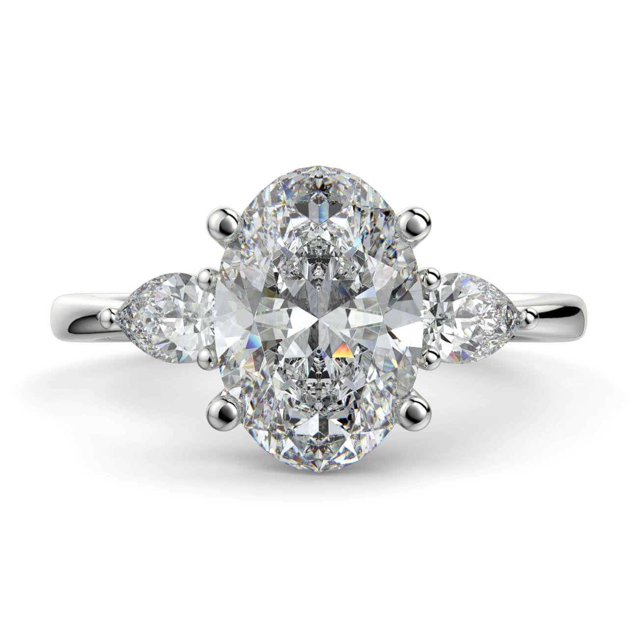 Oval Shape Diamond Ring With Pear Shape Side Diamonds In 18k White Gold – Australian Diamond Network
