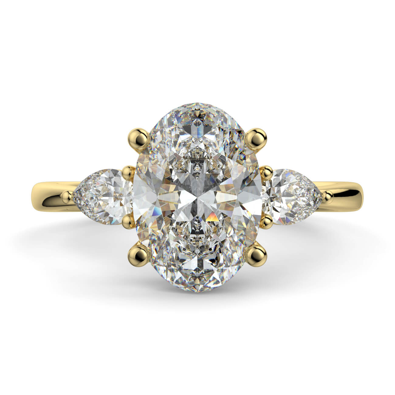 Oval Shape Diamond Ring With Pear Shape Side Diamonds In 18k Yellow Gold – Australian Diamond Network