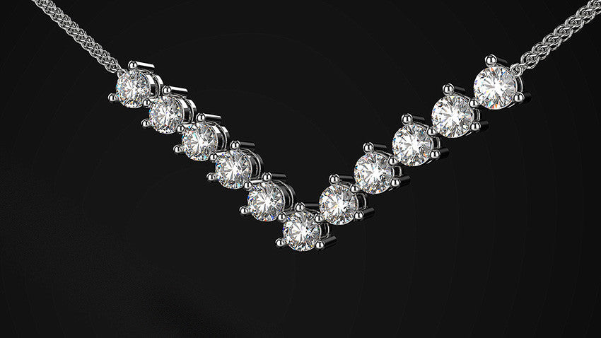 diamond chevron pendant necklace 9k white gold 3 claw - Australian Diamond Network