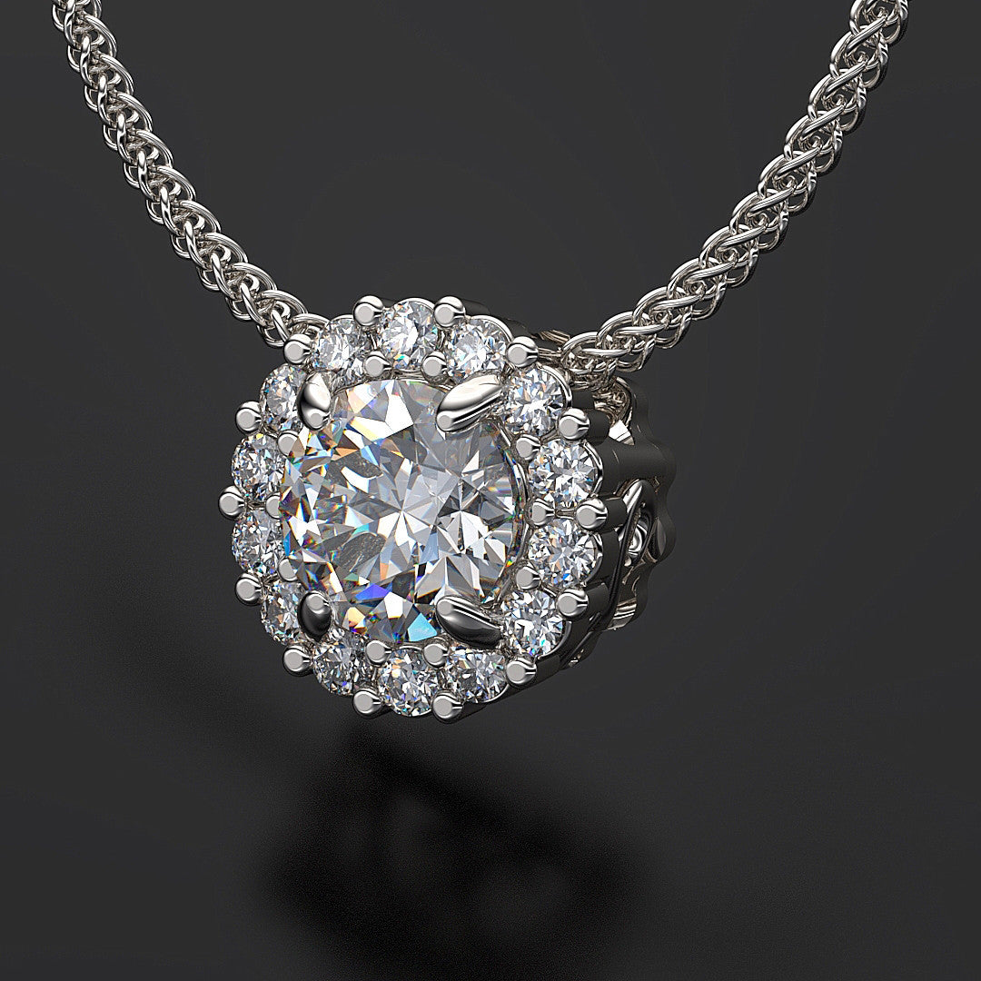 Sliding Diamond Solitaire Pendant Necklace With Halo Enhancer - Australian Diamond Network