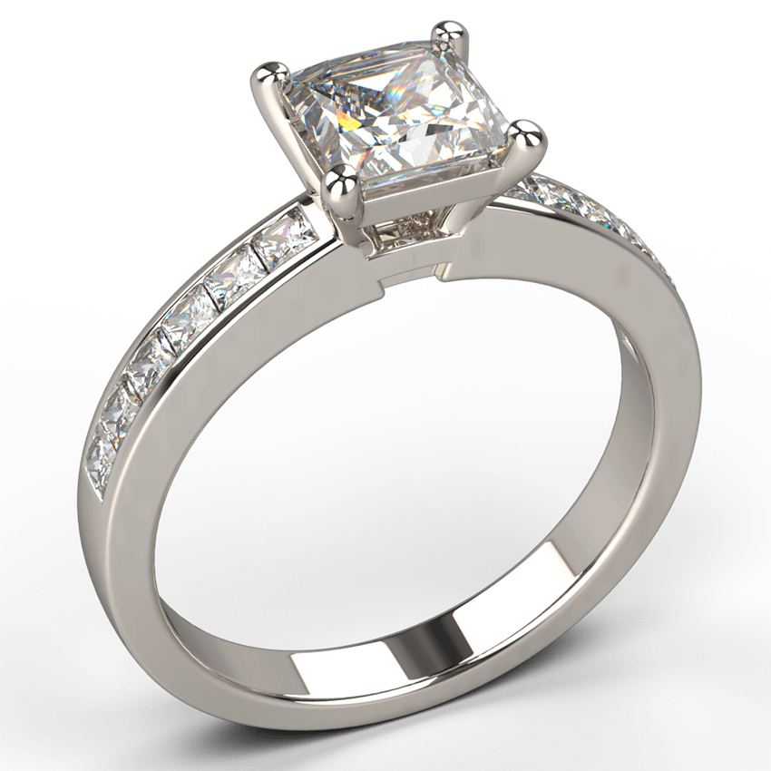 princess cut channel set diamond engagement ring 18k white gold - Australian Diamond Network