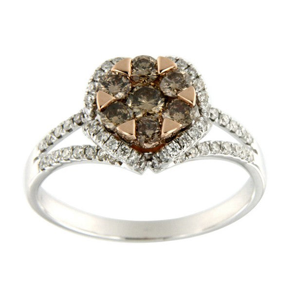 champagne diamond and white diamond ring in 14k two tone gold