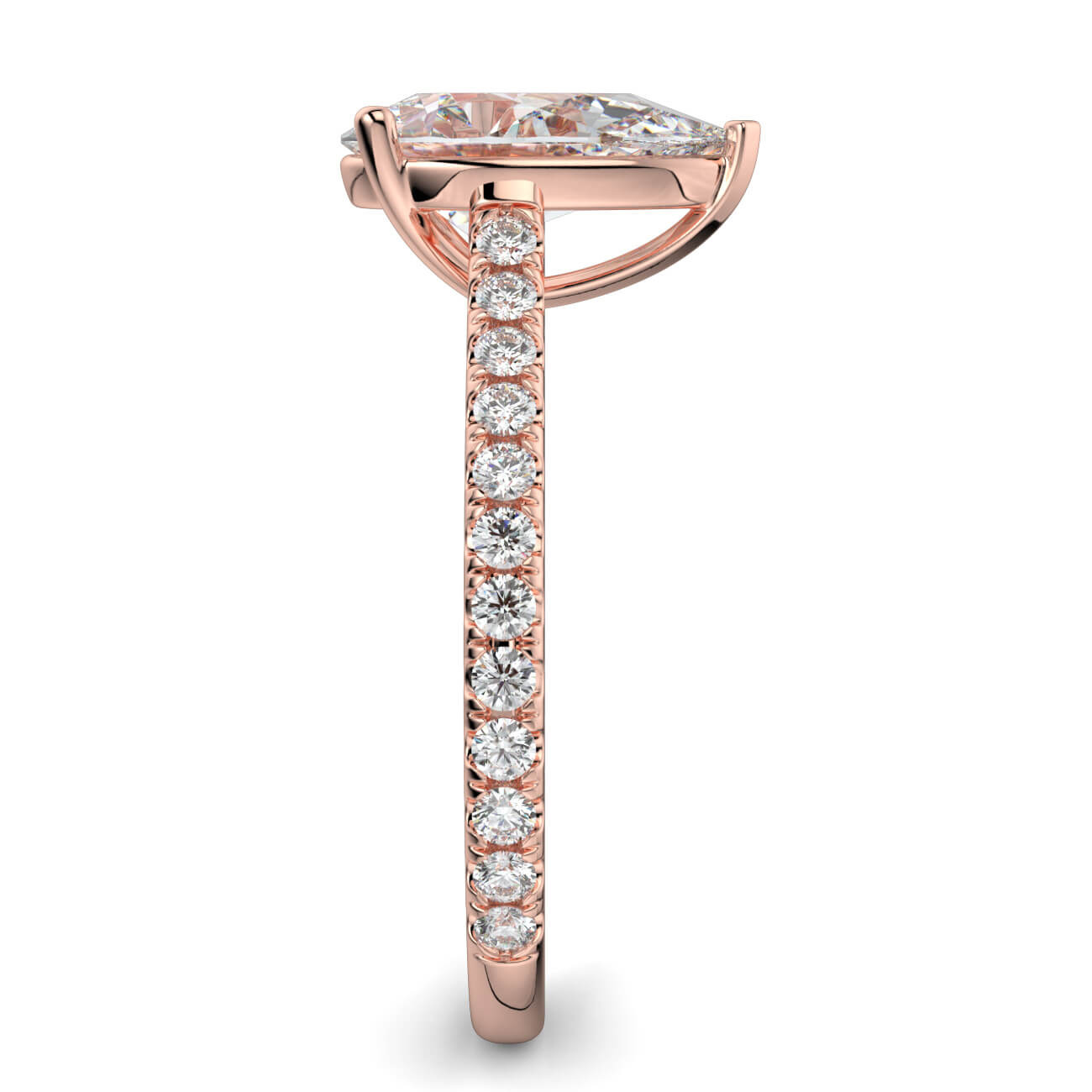 Pear shape diamond cathedral engagement ring in rose gold – Australian Diamond Network
