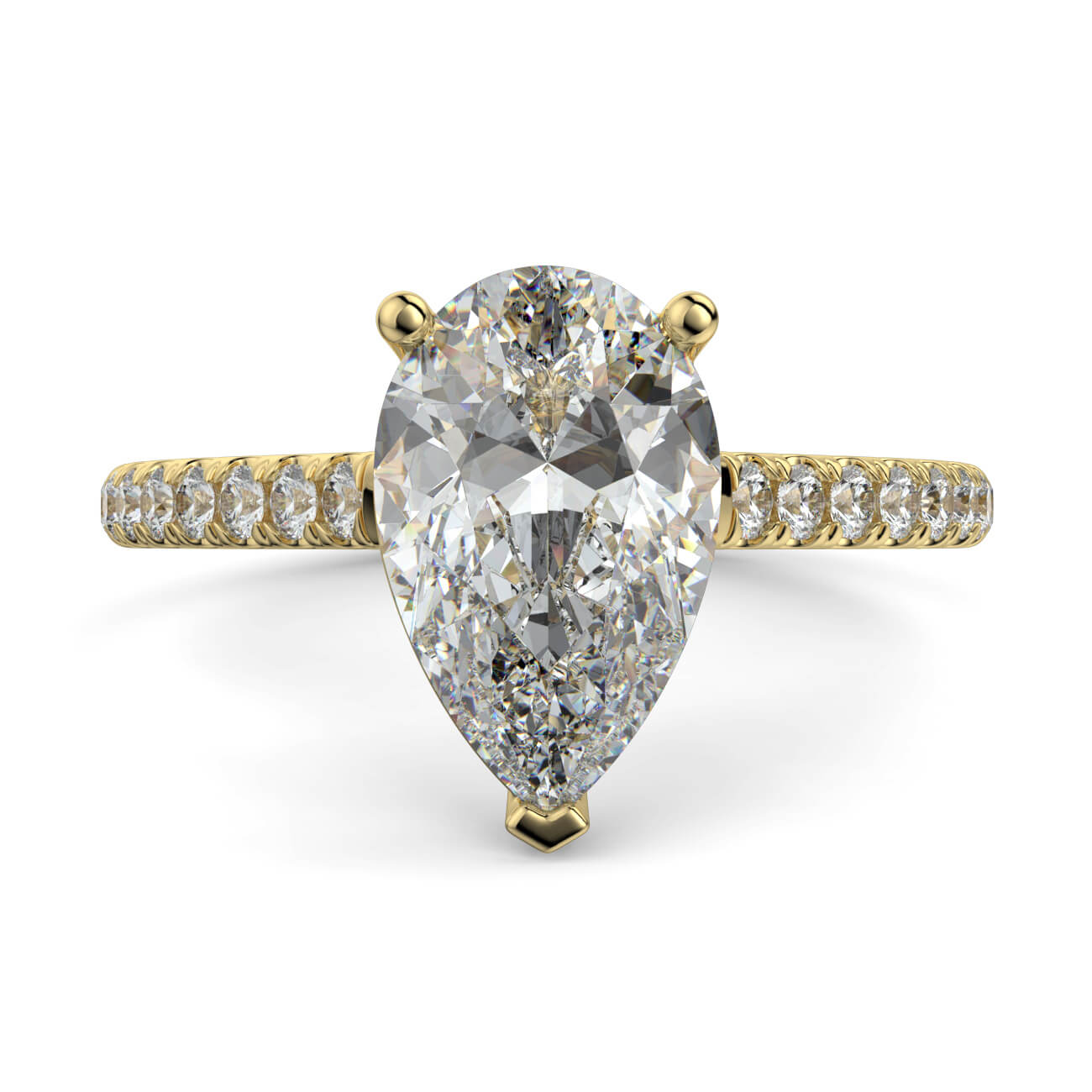 Pear shape diamond cathedral engagement ring in yellow gold – Australian Diamond Network
