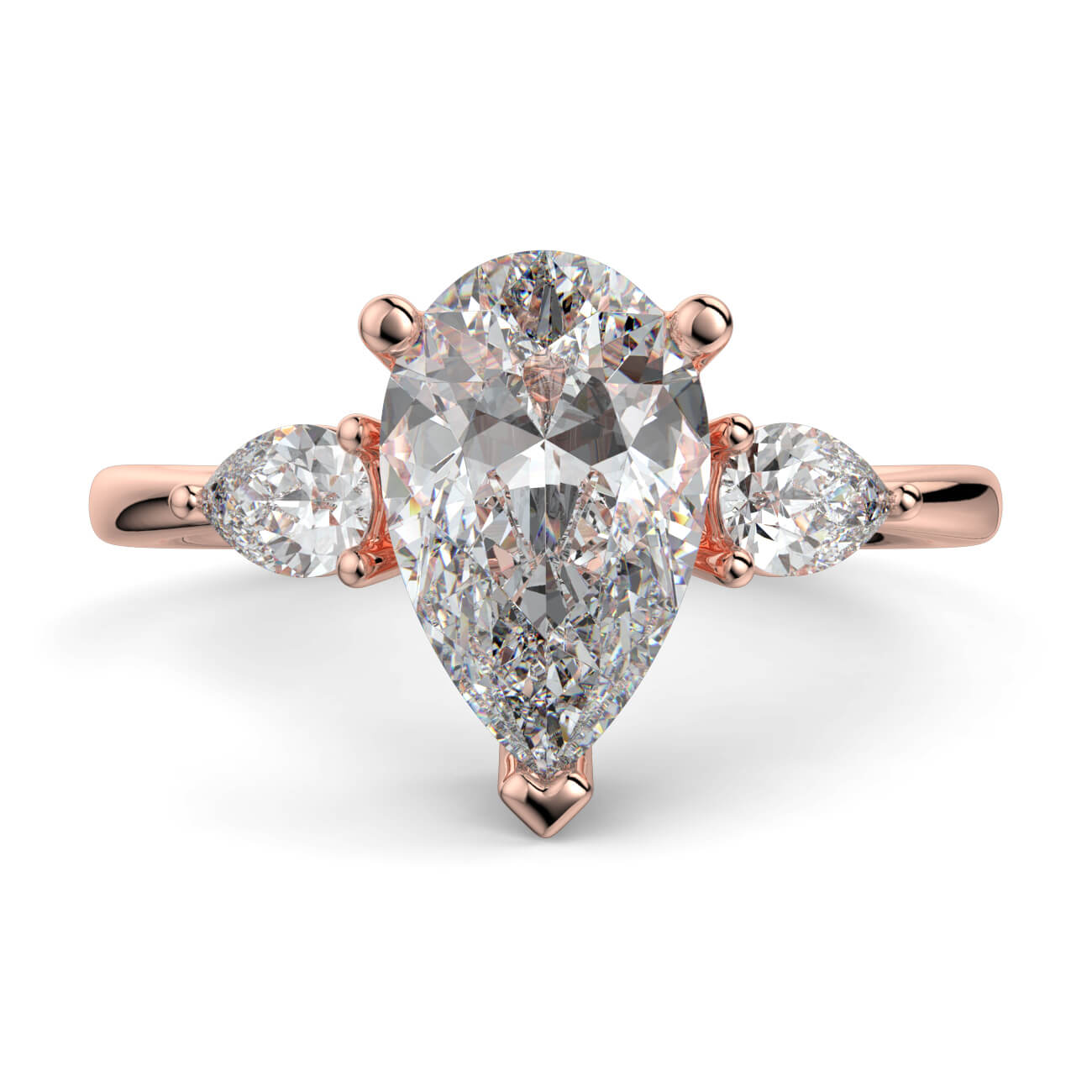 Pear Shape Diamond Ring With Pear Shape Side Diamonds In Rose Gold – Australian Diamond Network