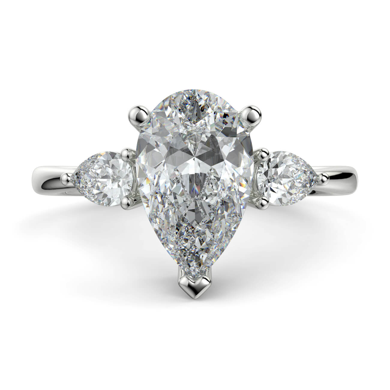 Pear Shape Diamond Ring With Pear Shape Side Diamonds In White Gold – Australian Diamond Network