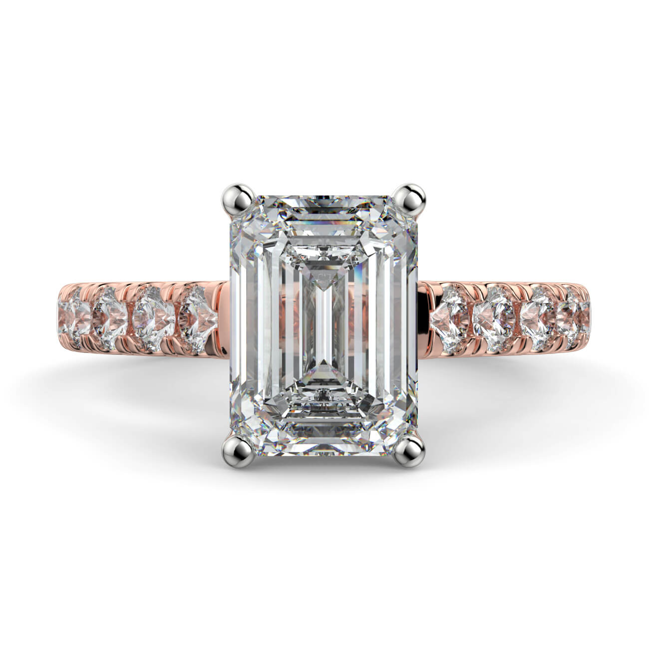 Prestige Emerald Cut Diamond Engagement Ring In 18k Rose and White Gold – Australian Diamond Network