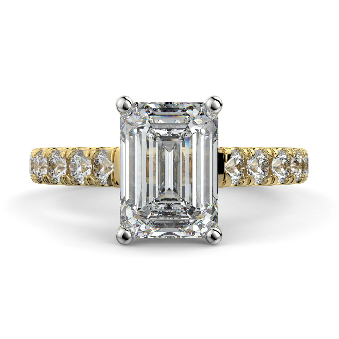 Prestige Emerald Cut Diamond Engagement Ring In Yellow and White Gold – Australian Diamond Network
