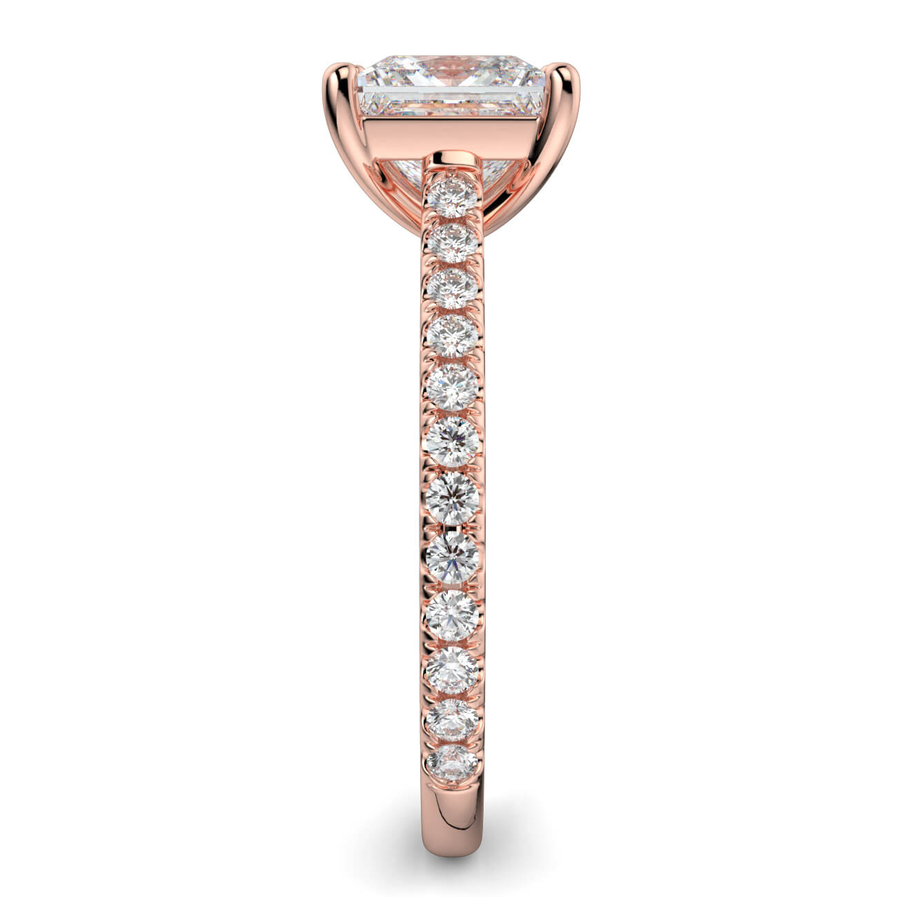 Princess Cut diamond cathedral engagement ring in rose gold – Australian Diamond Network
