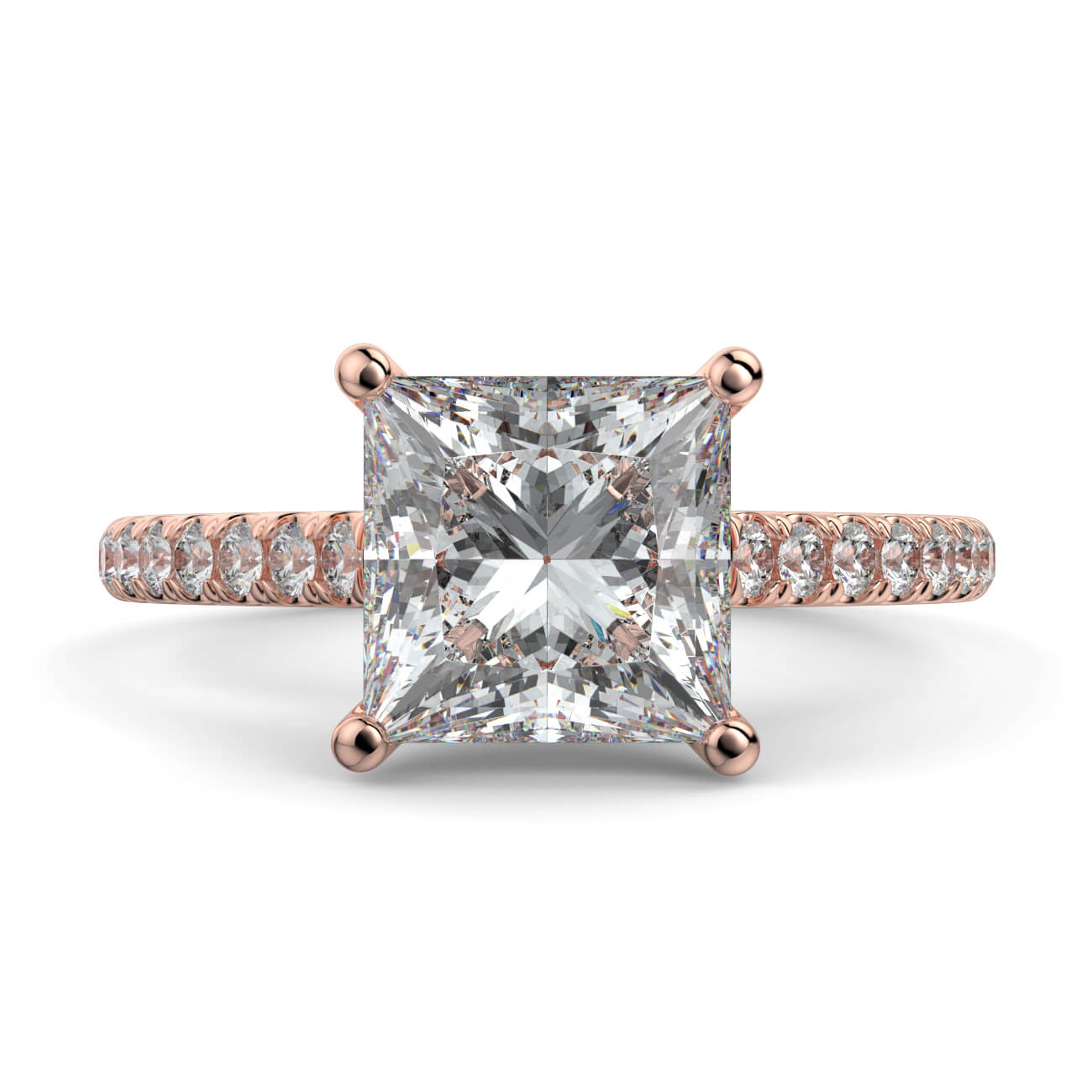 Princess Cut diamond cathedral engagement ring in rose gold – Australian Diamond Network