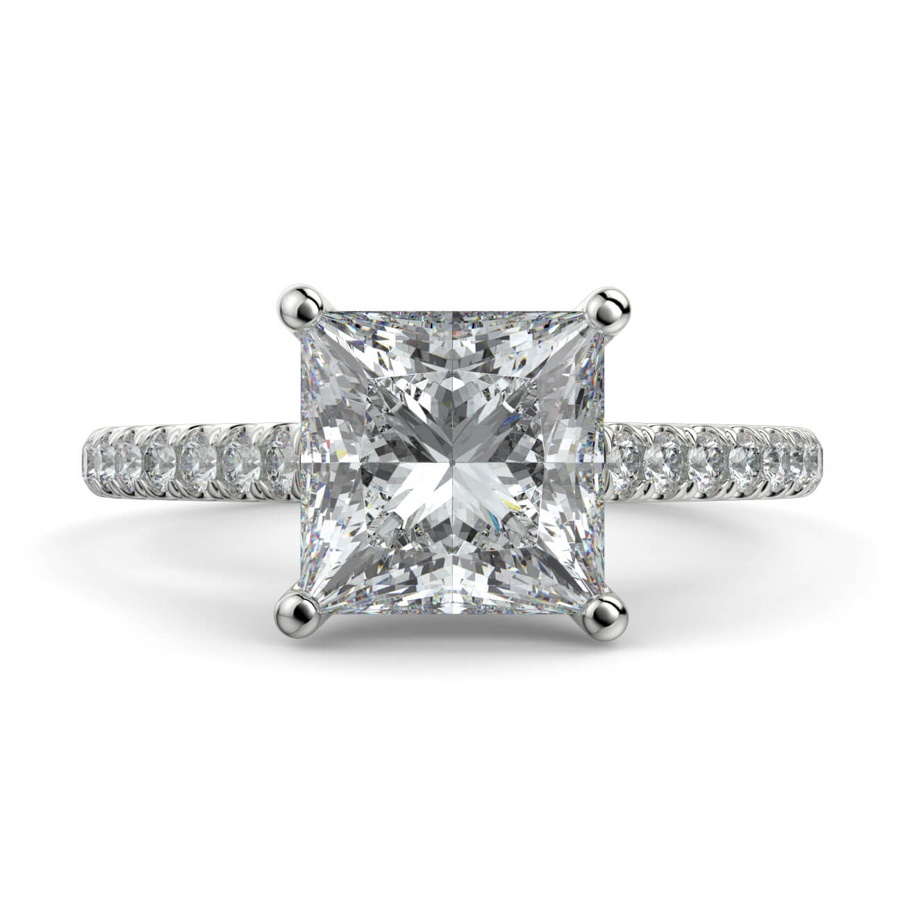 Princess Cut diamond cathedral engagement ring in platinum – Australian Diamond Network