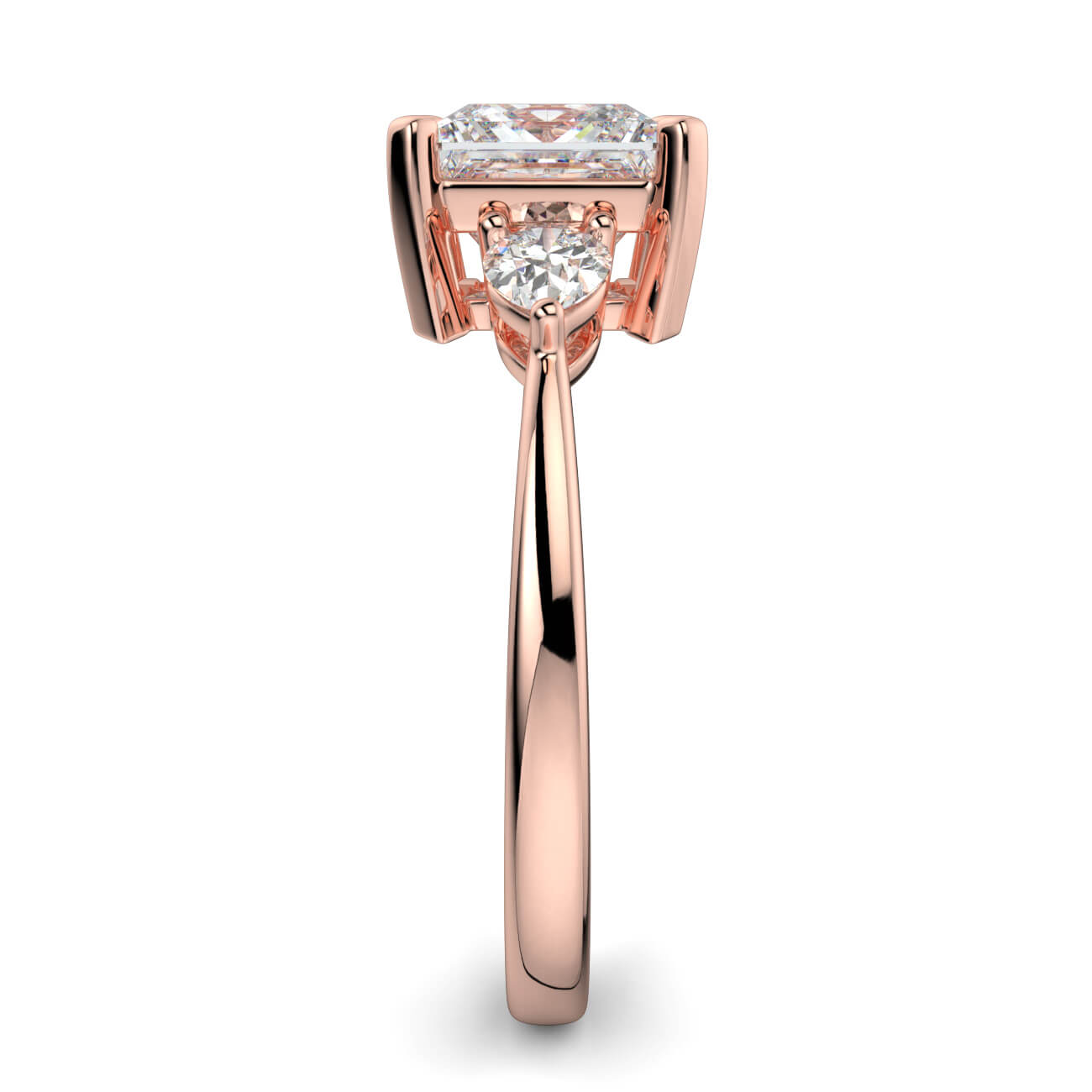 Princess Cut Diamond Ring With Pear Shape Side Diamonds In Rose Gold – Australian Diamond Network