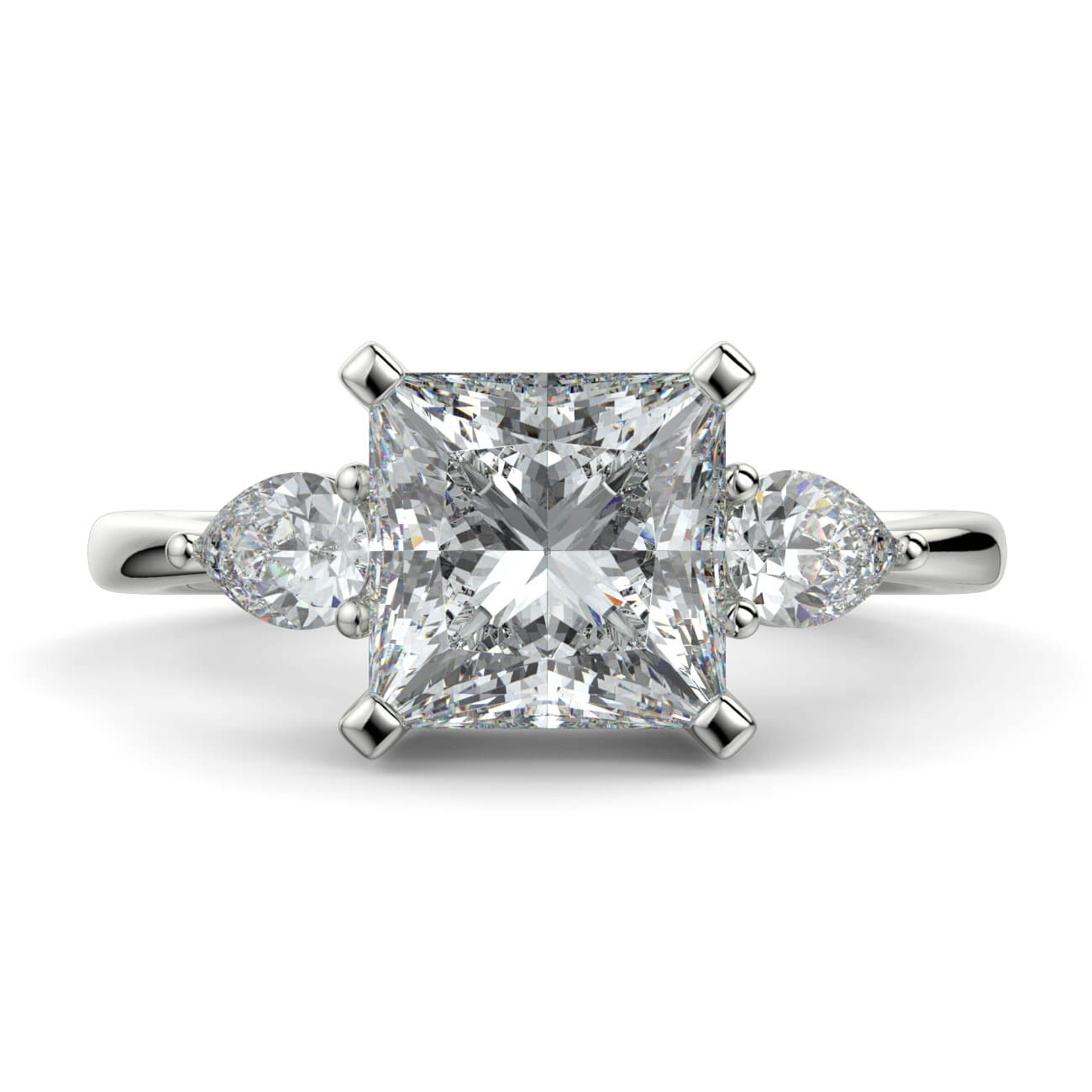 Princess Cut Diamond Ring With Pear Shape Side Diamonds In Platinum – Australian Diamond Network